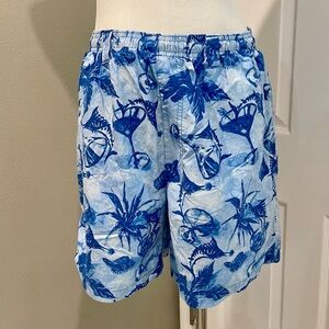 Columbia PFG Swim Trunks Sword Fish Martini Tropical Drawstring Mens Size M Blue